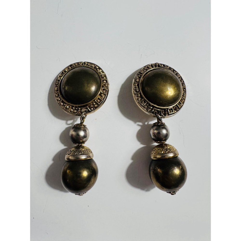 Vintage Made in Italy Clip-On Earrings, Faux Amber Stone & Gold-Tone Finish